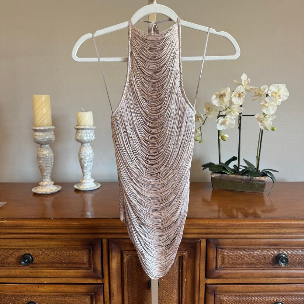 Zara Fringed Halter Top Pale Pink Size Small NWT - Picture 2 of 15